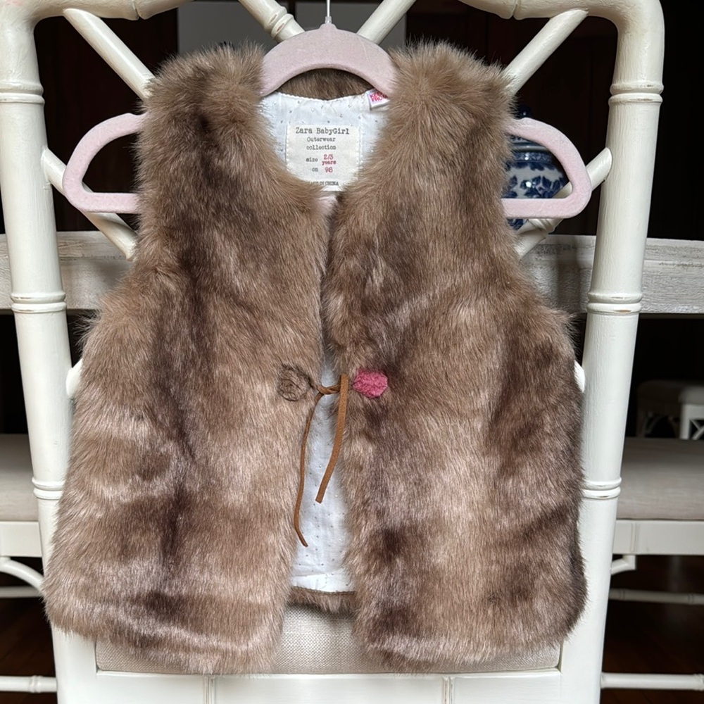 Zara Baby Girl Faux Fur Vest Brown